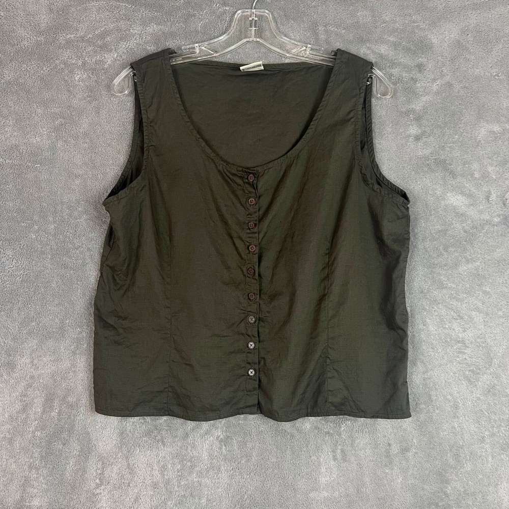 Vintage Vest Top Womens L Green Button Front Boho Cottagecore Peasant Layering